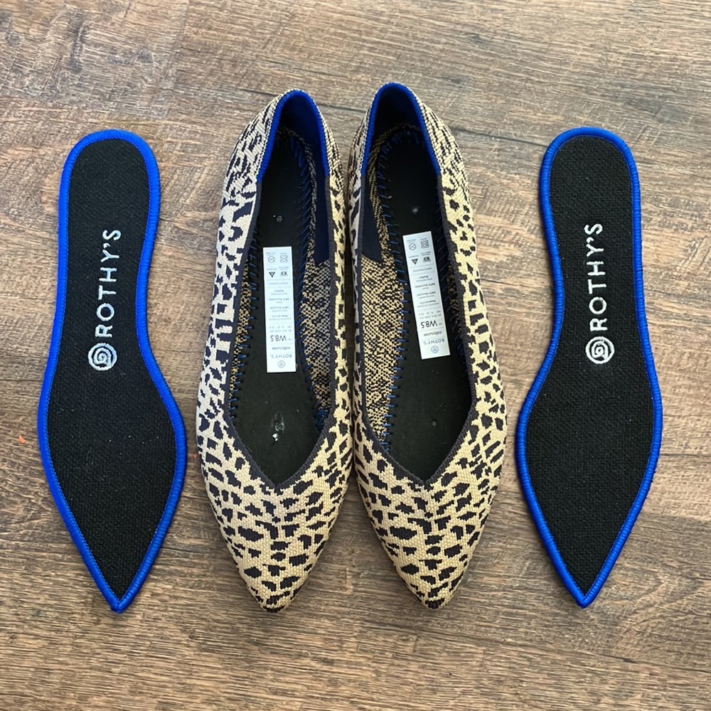 ROTHYS pointe toe leopard cheetah print 8.5 washable flat shoes